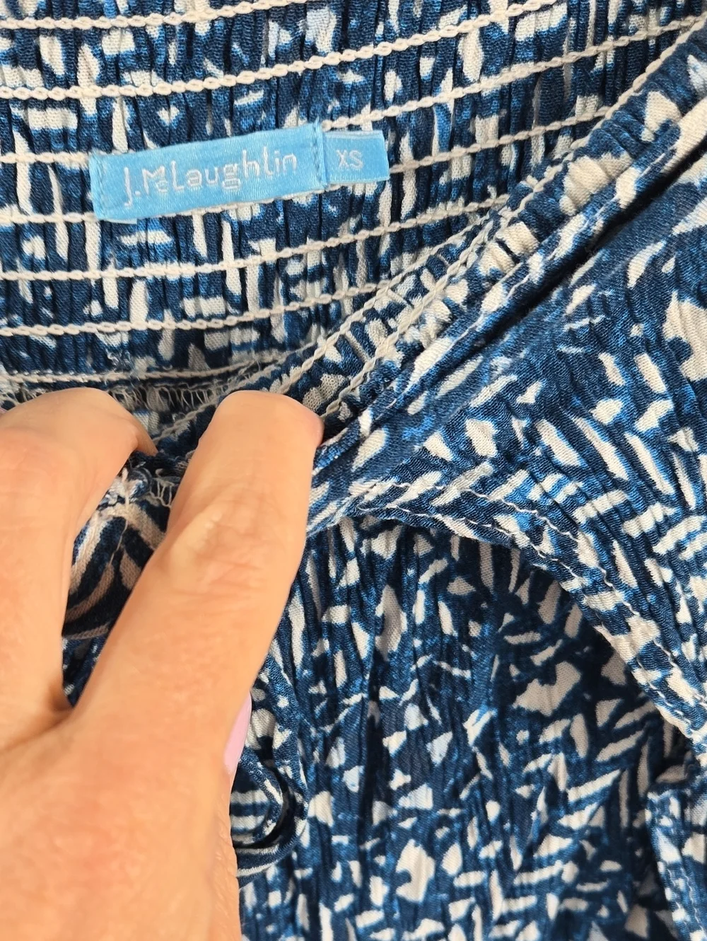 J. McLaughlin Navy and White Printed Elastic-Waist Pants Swim Collection XS